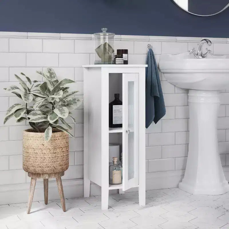 Armadietto e Organizer Salvaspazio da Bagno e Lavanderia Stretto a Porta Singola con Ripiani Regolabili - Bianco