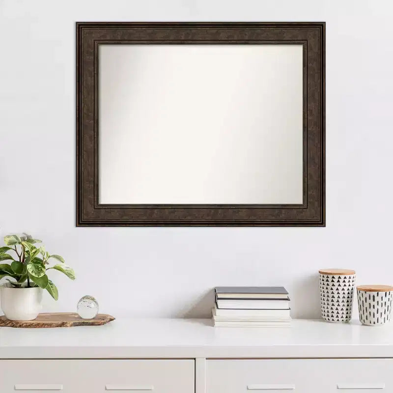 Specchio da parete rettangolare 34"x28" in bronzo, con cornice in polistirolo non smussata, stile moderno