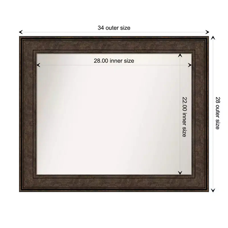 Specchio da parete rettangolare 34"x28" in bronzo, con cornice in polistirolo non smussata, stile moderno