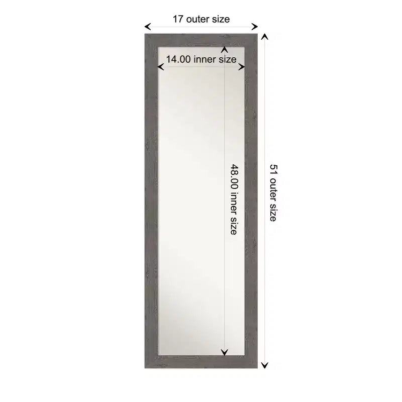 Specchio a figura intera per porta, stretto, 18" x 52", non smussato, rustico, effetto plancia, grigio