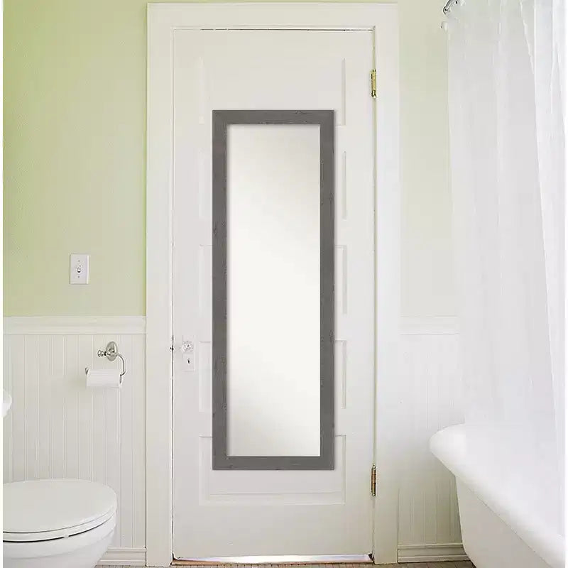 Specchio a figura intera per porta, stretto, 18" x 52", non smussato, rustico, effetto plancia, grigio