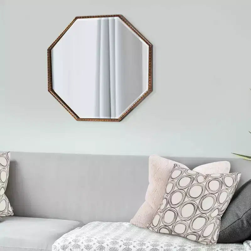 Specchio da Parete e Accento Ottagonale 28"x28": Oro Antico, Cornice in Ferro, Pronto da Appendere