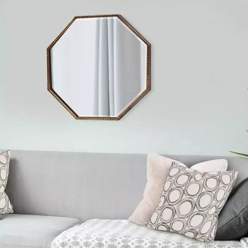 Specchio da Parete e Accento Ottagonale 28"x28": Oro Antico, Cornice in Ferro, Pronto da Appendere