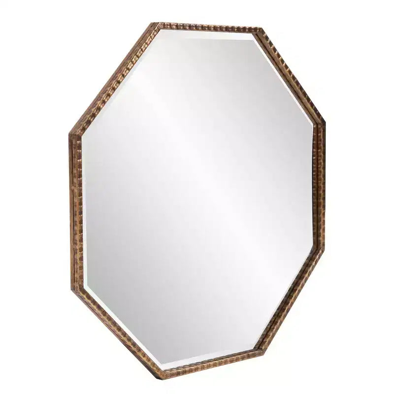 Specchio da Parete e Accento Ottagonale 28"x28": Oro Antico, Cornice in Ferro, Pronto da Appendere
