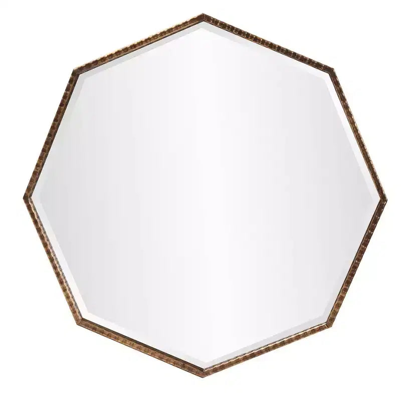 Specchio da Parete e Accento Ottagonale 28"x28": Oro Antico, Cornice in Ferro, Pronto da Appendere