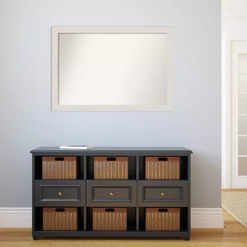 Specchio da parete per bagno stretto, rustico, non smussato, con doghe bianche, 40" x 28" -: Ferramenta di montaggio inclusa