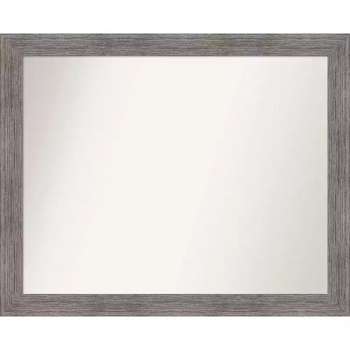 Amanti Art 32" x 26" Non-Beveled Pinstripe Plank Gray Narrow Bathroom Wall Mirror: Modern Rectangle, Polystyrene Frame, Wall Mounted