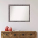 Specchio da parete rettangolare moderno 32" x 26" senza smussatura Pinstripe Plank Gray Narrow per bagno: Cornice in polistirene, da parete