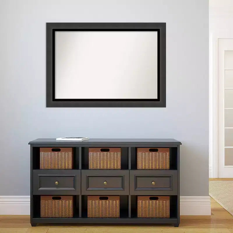 Specchio da parete per bagno nero tuxedo non smussato 41" x 29" -: rettangolare moderno, cornice in polistirene, a parete