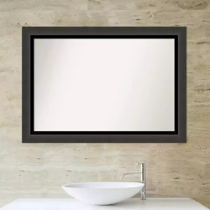 Specchio da parete per bagno nero tuxedo non smussato 41" x 29" -: rettangolare moderno, cornice in polistirene, a parete