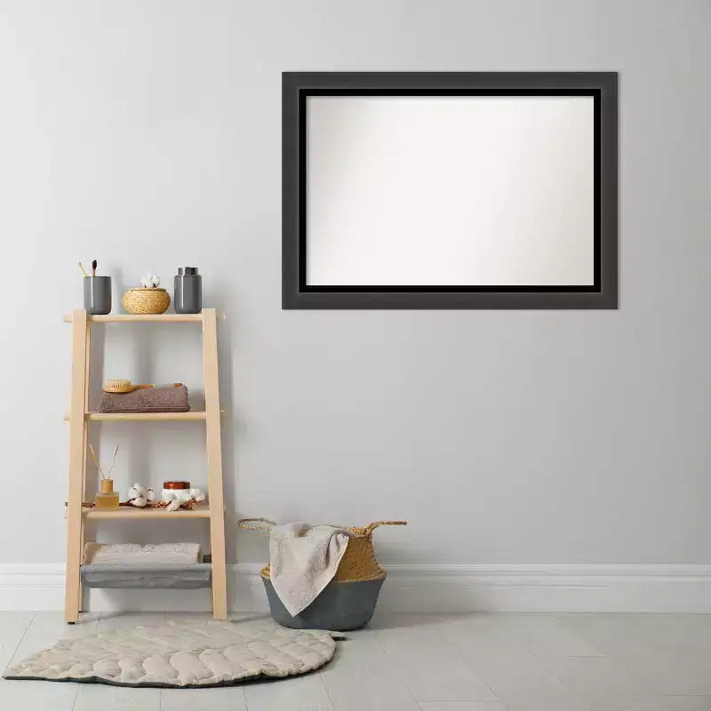 Specchio da parete per bagno nero tuxedo non smussato 41" x 29" -: rettangolare moderno, cornice in polistirene, a parete