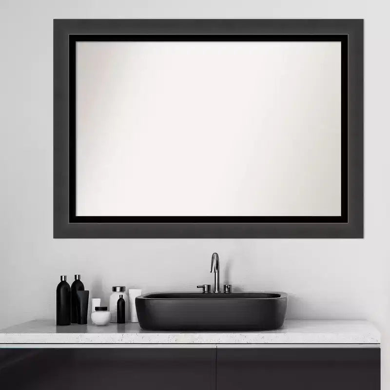Specchio da parete per bagno nero tuxedo non smussato 41" x 29" -: rettangolare moderno, cornice in polistirene, a parete