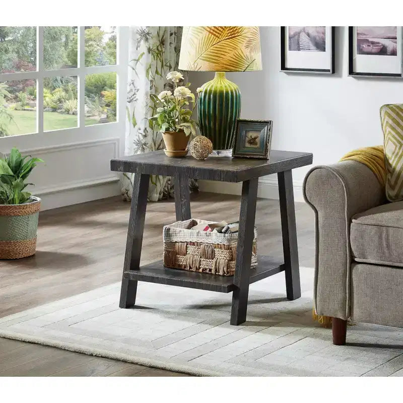 Tavolino finale con ripiano Roundhill Furniture Athens Contemporary in legno replicato con finitura color antracite