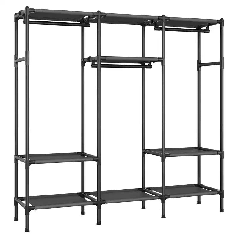 SONGMICS Appendiabiti, Guardaroba Portatile di Grande Capacità da 183 cm, Armadio Organizzatore Resistente con Aste Appendiabiti e Ripiani, Nero Inchiostro