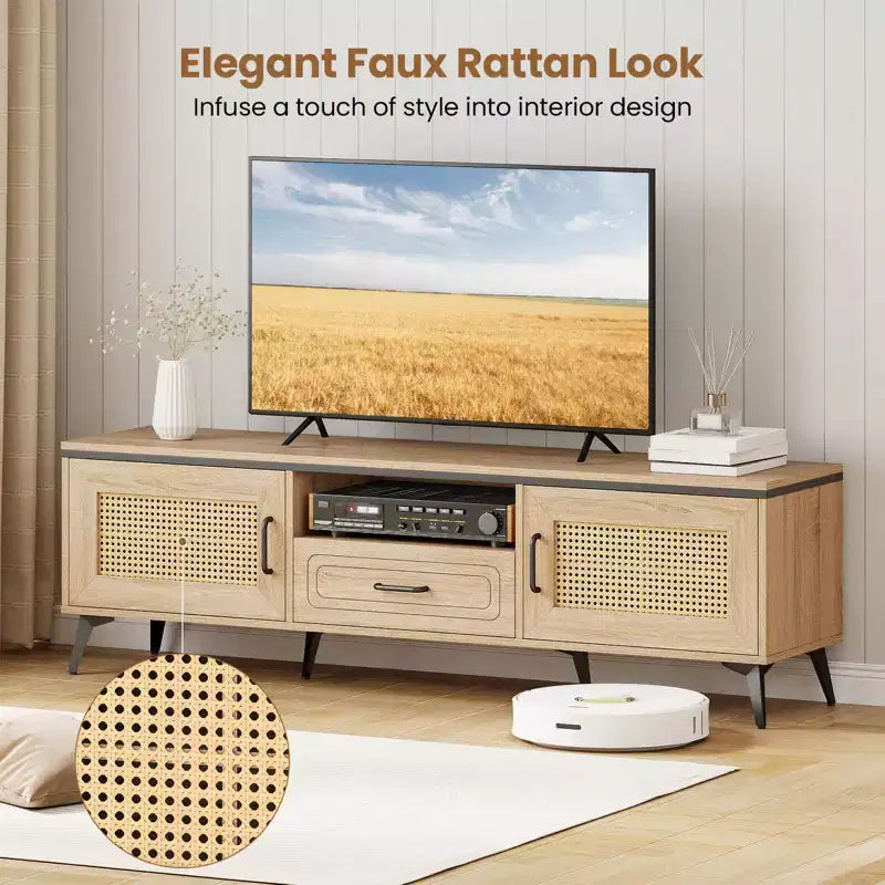 Mobile porta TV Boho per TV da 65 pollici, mobile TV moderno con cassetto e 2 scomparti