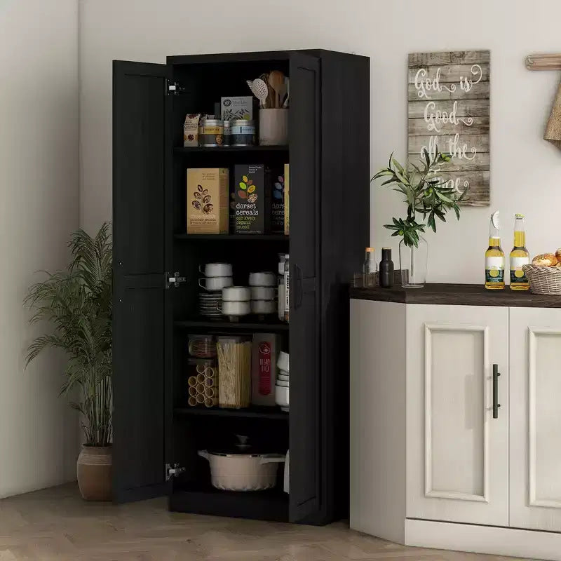 Dispensa da Cucina, Armadio a Colonna Indipendente a 5 Ripiani con 2 Scaffali Regolabili per Sala da Pranzo, Soggiorno