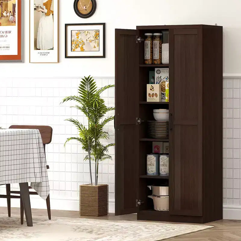 Dispensa da Cucina, Armadio a Colonna Indipendente a 5 Ripiani con 2 Scaffali Regolabili per Sala da Pranzo, Soggiorno