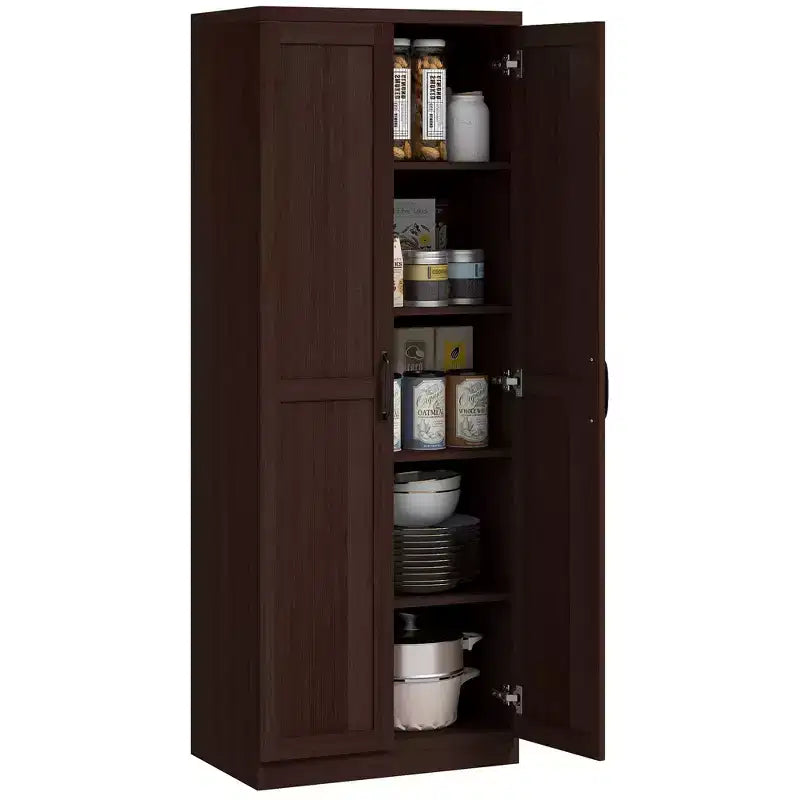 Dispensa da Cucina, Armadio a Colonna Indipendente a 5 Ripiani con 2 Scaffali Regolabili per Sala da Pranzo, Soggiorno