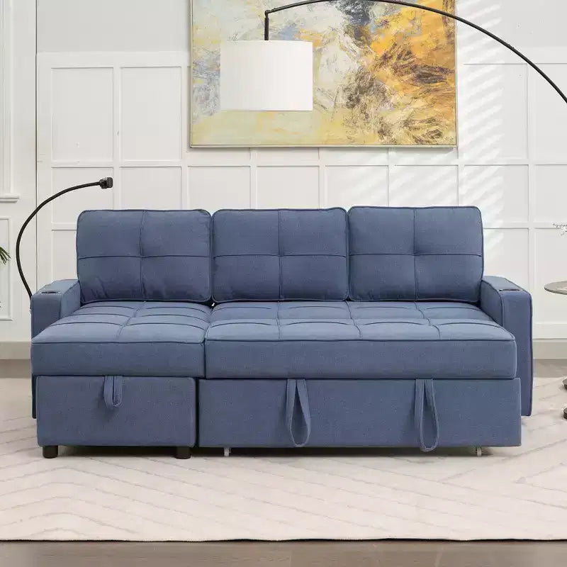 HYLEORY Convertible L Shaped Couch with Pull Out Bed, Sleeper Sofa with Reversible Chaise for Living Room, Apartment, Bedroom, Office