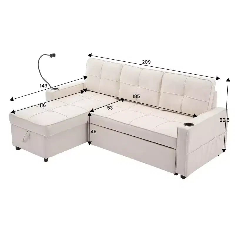 Divano a L convertibile HYLEORY con letto estraibile, divano letto con chaise longue reversibile per soggiorno, appartamento, camera da letto, ufficio
