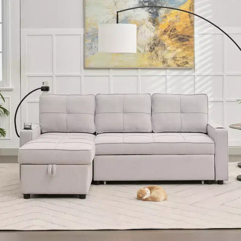 Divano a L convertibile HYLEORY con letto estraibile, divano letto con chaise longue reversibile per soggiorno, appartamento, camera da letto, ufficio