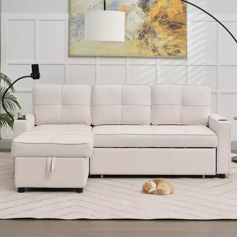 Divano a L convertibile HYLEORY con letto estraibile, divano letto con chaise longue reversibile per soggiorno, appartamento, camera da letto, ufficio