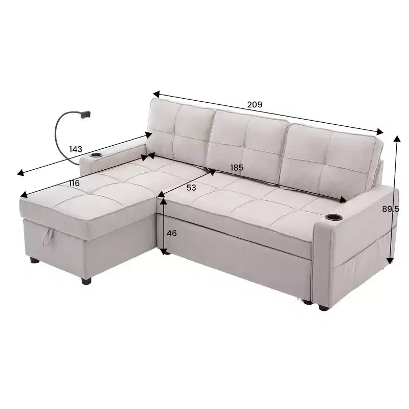 Divano a L convertibile HYLEORY con letto estraibile, divano letto con chaise longue reversibile per soggiorno, appartamento, camera da letto, ufficio