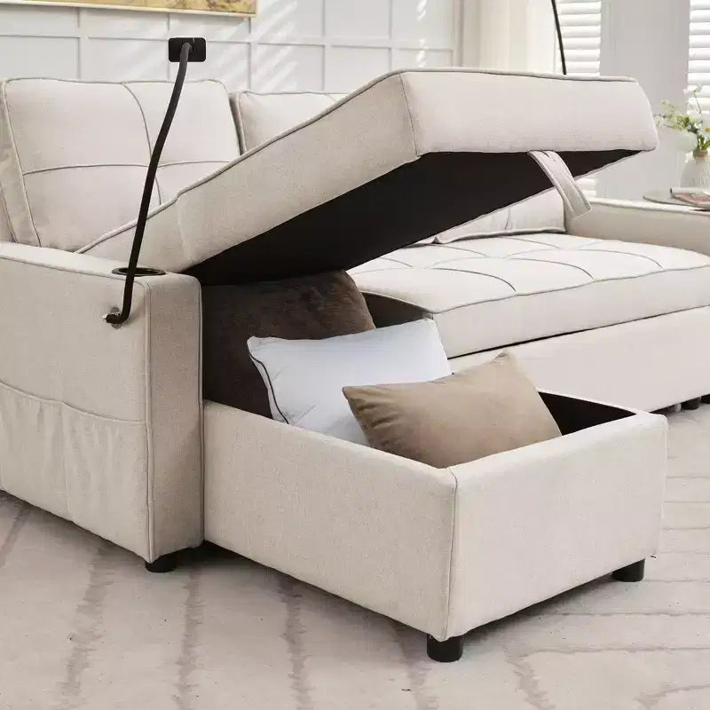Divano a L convertibile HYLEORY con letto estraibile, divano letto con chaise longue reversibile per soggiorno, appartamento, camera da letto, ufficio