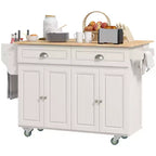 Carrello da Cucina con Piano a Scomparsa, con Ruote, Piano in Legno Massello per Colazione, con Cassetti, Armadietti e Porta Spezie