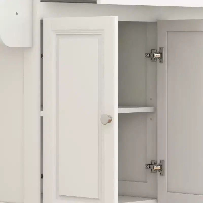 Carrello da Cucina con Piano a Scomparsa, con Ruote, Piano in Legno Massello per Colazione, con Cassetti, Armadietti e Porta Spezie