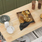 Carrello da Cucina con Piano a Scomparsa, con Ruote, Piano in Legno Massello per Colazione, con Cassetti, Armadietti e Porta Spezie