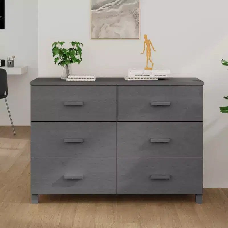 Cassettiera Grigio Scuro 44.5x15.7x31.5 Legno Massello Pino