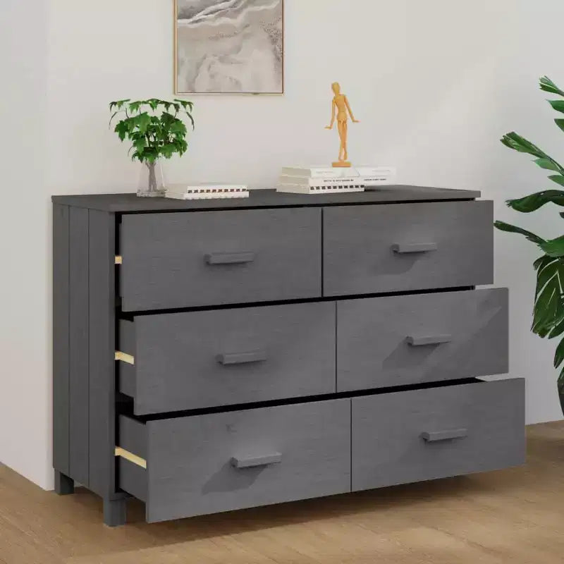 Cassettiera Grigio Scuro 44.5x15.7x31.5 Legno Massello Pino