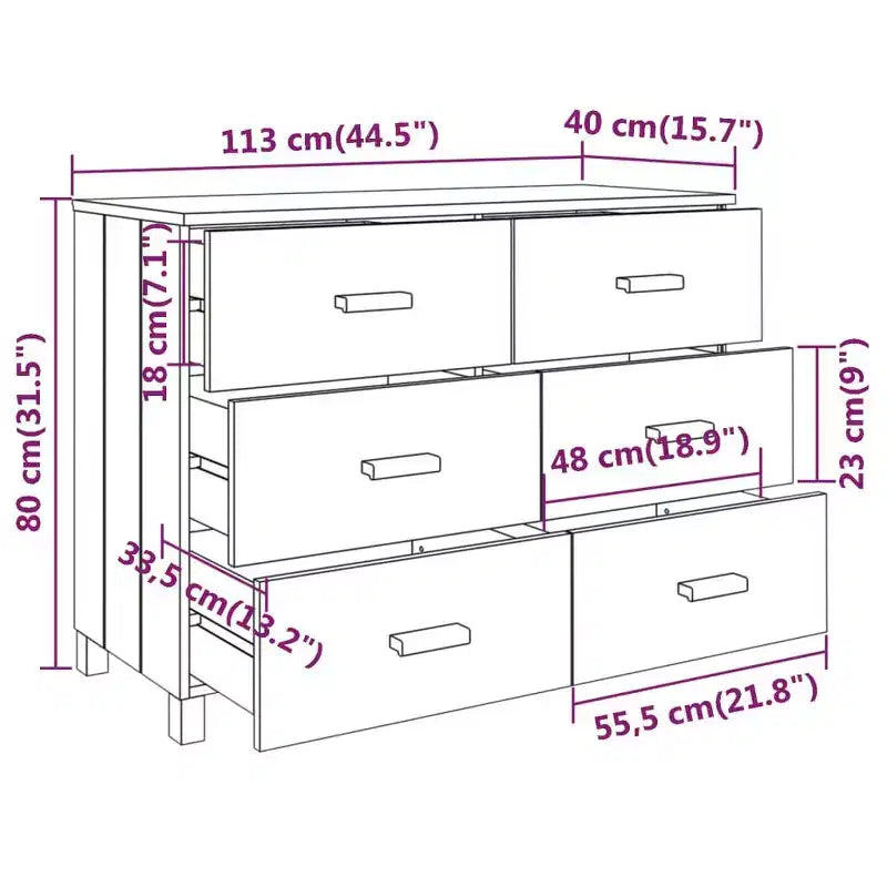 Cassettiera Grigio Scuro 44.5x15.7x31.5 Legno Massello Pino