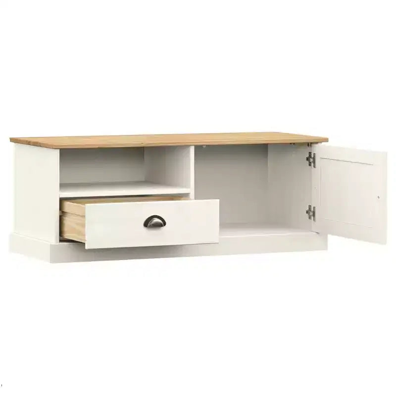 Mobile porta TV in legno massello di pino bianco - 105,9x39,9x39,9 cm con cassetto, ripiano aperto e armadietto, facile da pulire
