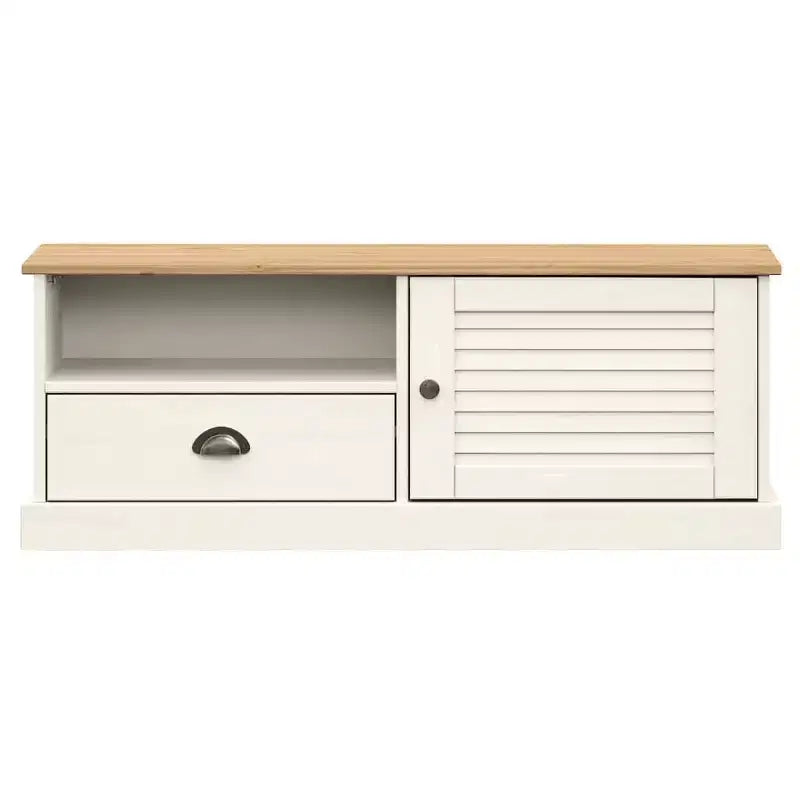 Mobile porta TV in legno massello di pino bianco - 105,9x39,9x39,9 cm con cassetto, ripiano aperto e armadietto, facile da pulire