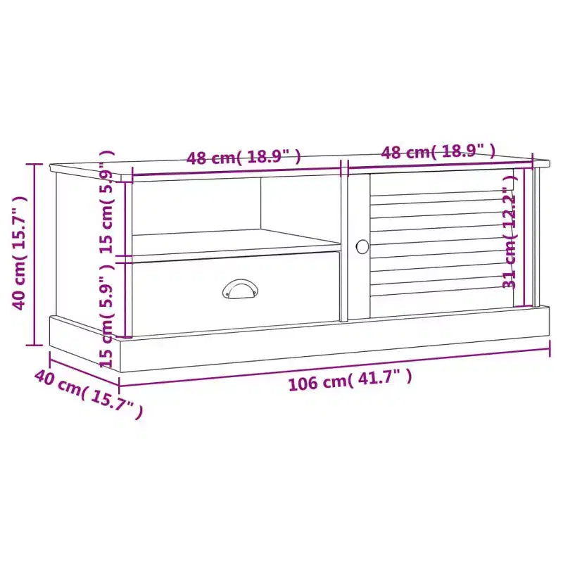 Mobile porta TV in legno massello di pino bianco - 105,9x39,9x39,9 cm con cassetto, ripiano aperto e armadietto, facile da pulire