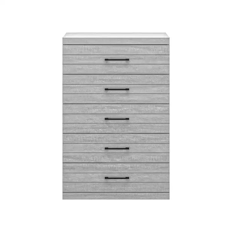 Comodino a 5 cassetti (Interlock) - Quercia Grigio Polvere