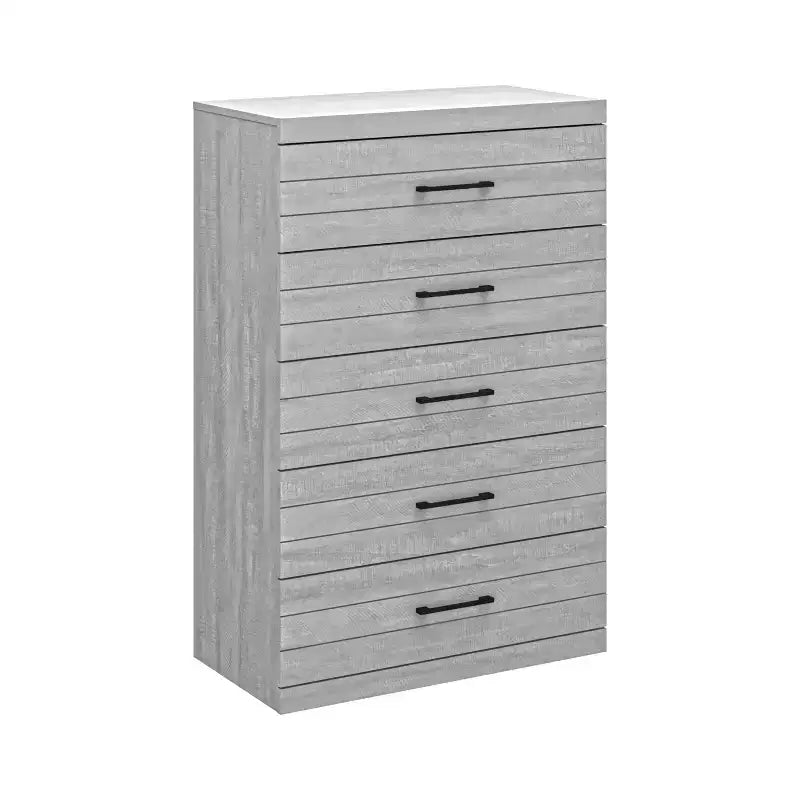 Comodino a 5 cassetti (Interlock) - Quercia Grigio Polvere