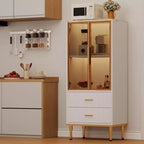 Credenza con ante in vetro, mobile buffet con 2 cassetti scanalati, ripiani regolabili per soggiorno, sala da pranzo e cucina