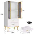 Credenza con ante in vetro, mobile buffet con 2 cassetti scanalati, ripiani regolabili per soggiorno, sala da pranzo e cucina