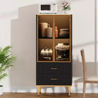 Credenza con ante in vetro, mobile buffet con 2 cassetti scanalati, ripiani regolabili per soggiorno, sala da pranzo e cucina