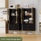 Credenza con ante in vetro, mobile buffet con 2 cassetti scanalati, ripiani regolabili per soggiorno, sala da pranzo e cucina