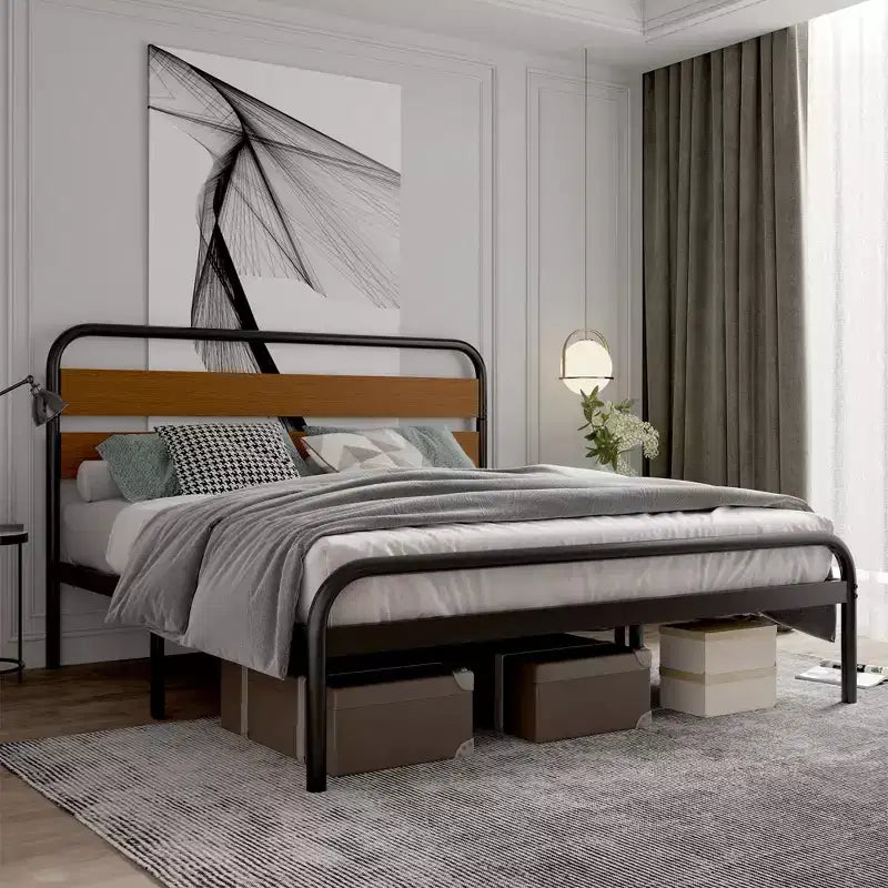 Struttura Letto King Size, Telaio Piattaforma Robusto con Testiera in Legno e Vano Contenitore Sottoposto, Base Materasso Silenziosa, Facile Montaggio