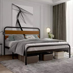 Struttura Letto King Size, Telaio Piattaforma Robusto con Testiera in Legno e Vano Contenitore Sottoposto, Base Materasso Silenziosa, Facile Montaggio