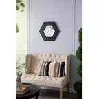 Specchio da Parete Esagonale 18.5 x 18.5 Pollici con Cornice in Legno Massello Nero