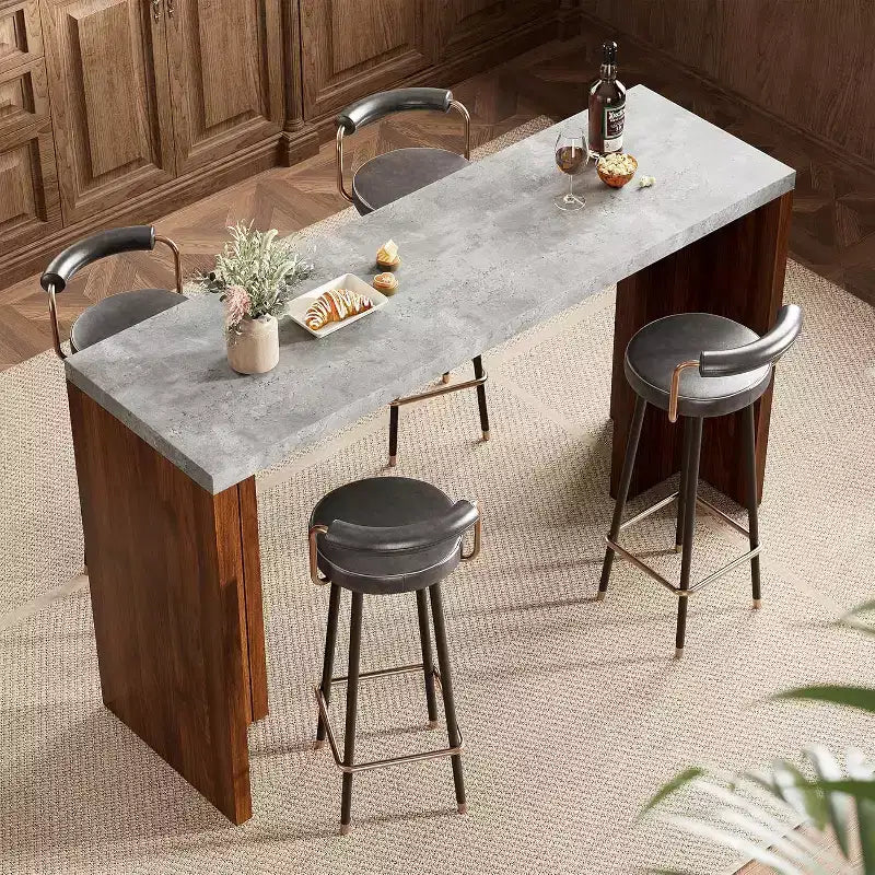 GustoWave 55 Tavolo da Bar per Casa con Piano in Finto Marmo, Tavolo Alto da Pub per Cucina, Salotto, Sala da Pranzo