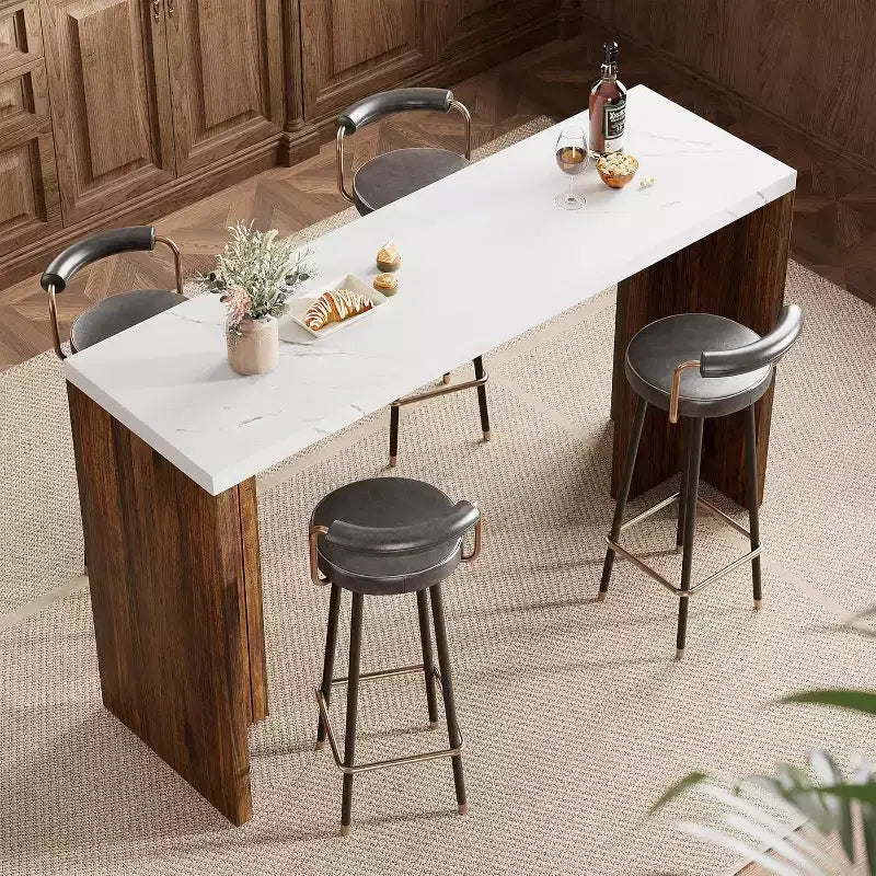 GustoWave 55 Tavolo da Bar per Casa con Piano in Finto Marmo, Tavolo Alto da Pub per Cucina, Salotto, Sala da Pranzo