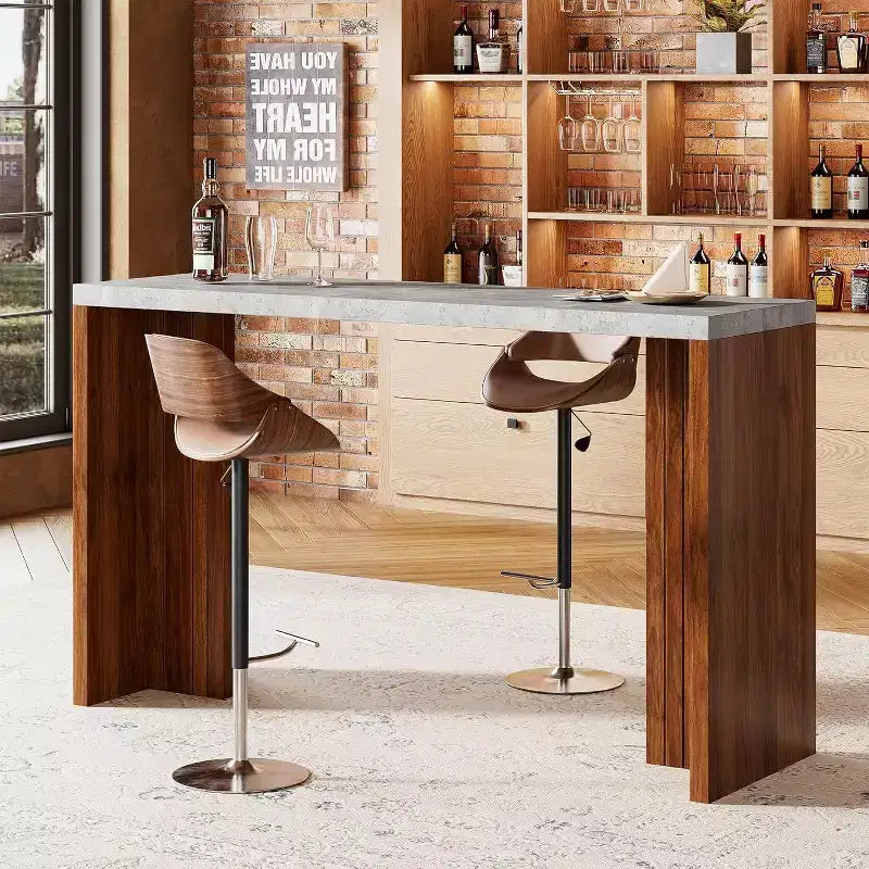 GustoWave 55 Tavolo da Bar per Casa con Piano in Finto Marmo, Tavolo Alto da Pub per Cucina, Salotto, Sala da Pranzo