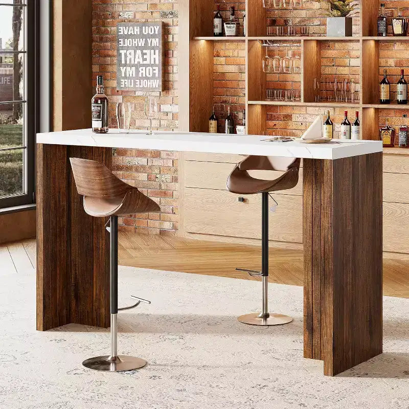 GustoWave 55 Tavolo da Bar per Casa con Piano in Finto Marmo, Tavolo Alto da Pub per Cucina, Salotto, Sala da Pranzo